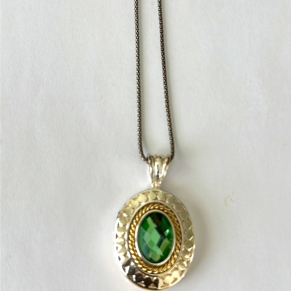 Pretty Silvery Gold like pendent with Beautiful Green Stone